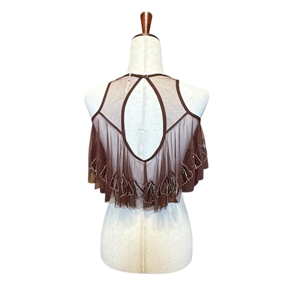 Free People Tulsi Mesh Tank Brown Sheer Embroidered Size XS #1663 - Picture 6 of 7